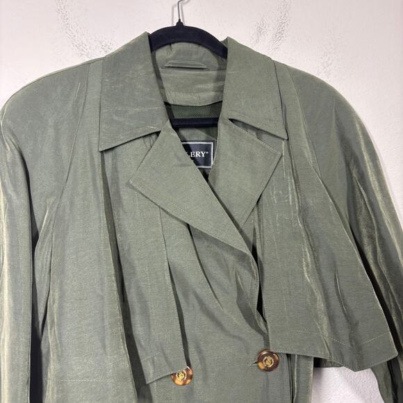 Gallery Petite 10 Double Breasted Trench Coat Olive Green Belted Zip Out NWT - Picture 4 of 15